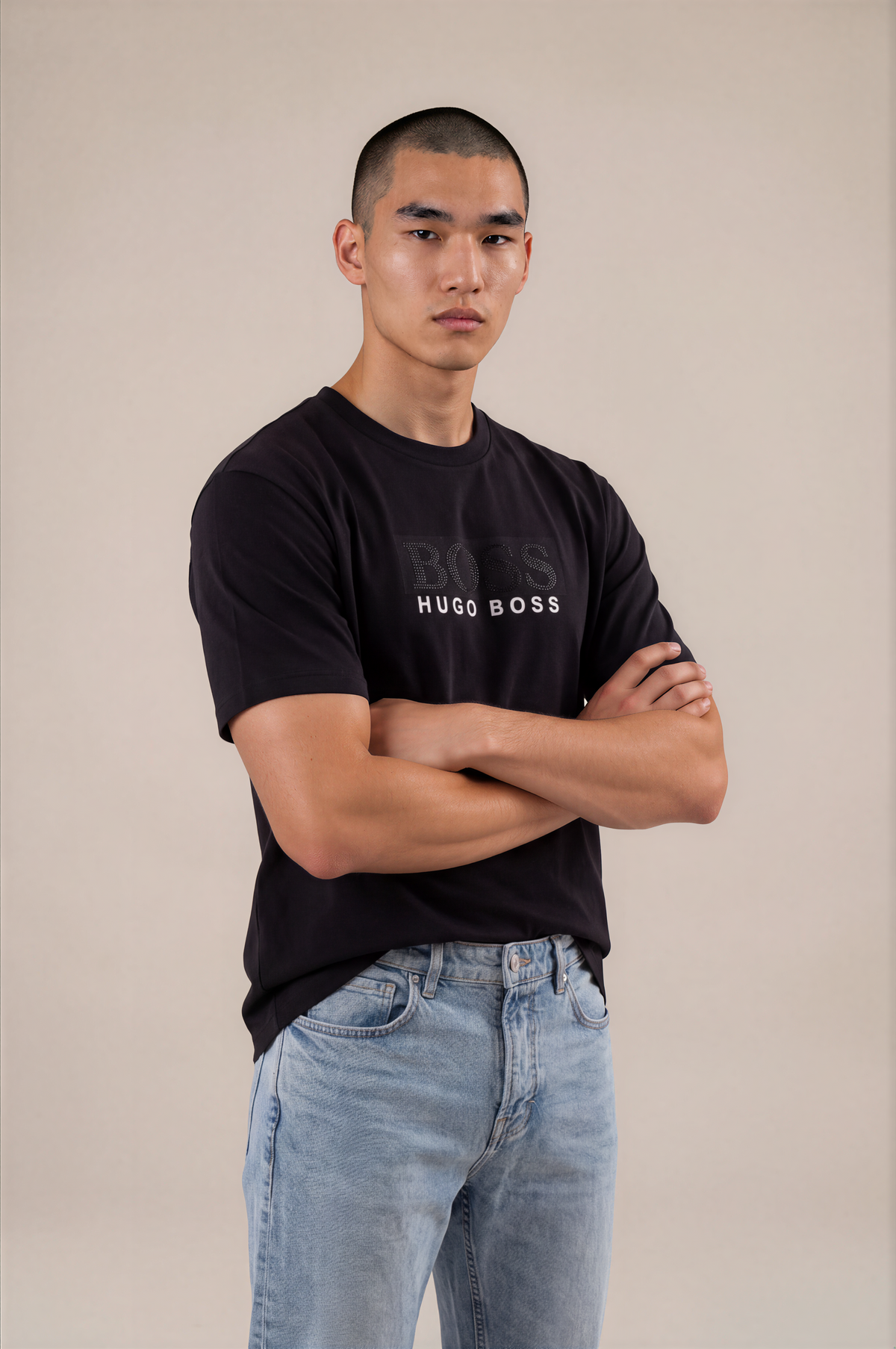 BLACK BOSS LOGO CREW-NECK T-SHIRT