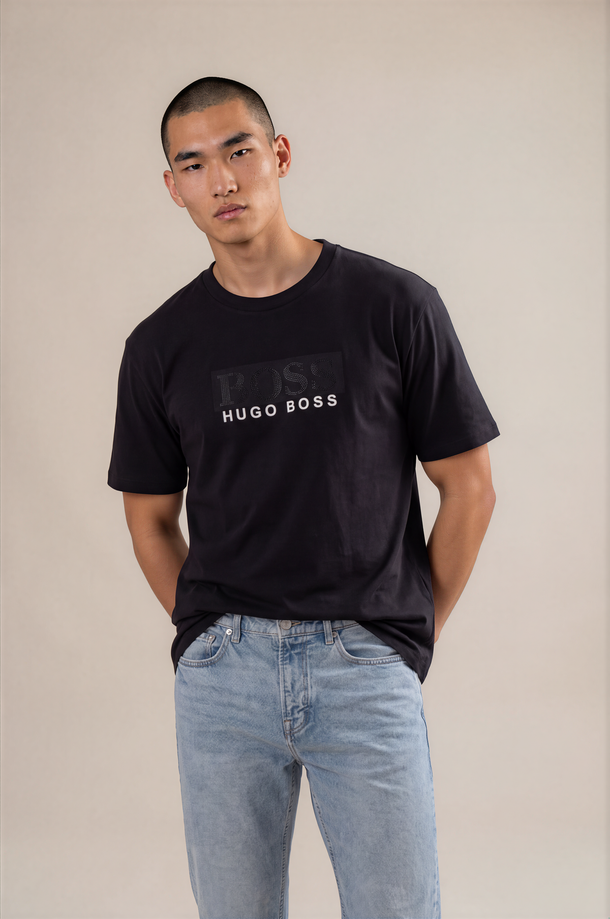 BLACK BOSS LOGO CREW-NECK T-SHIRT