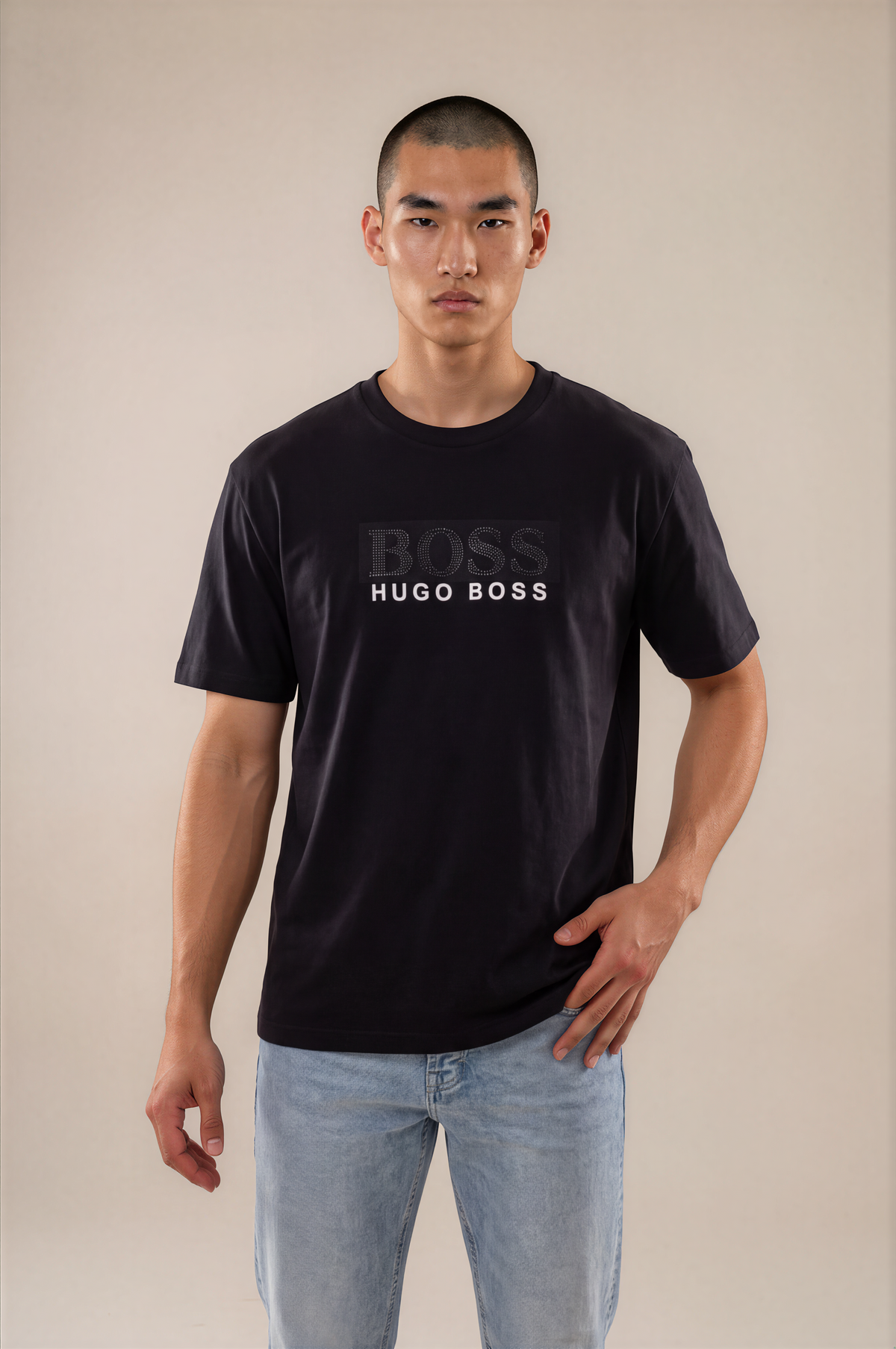 BLACK BOSS LOGO CREW-NECK T-SHIRT