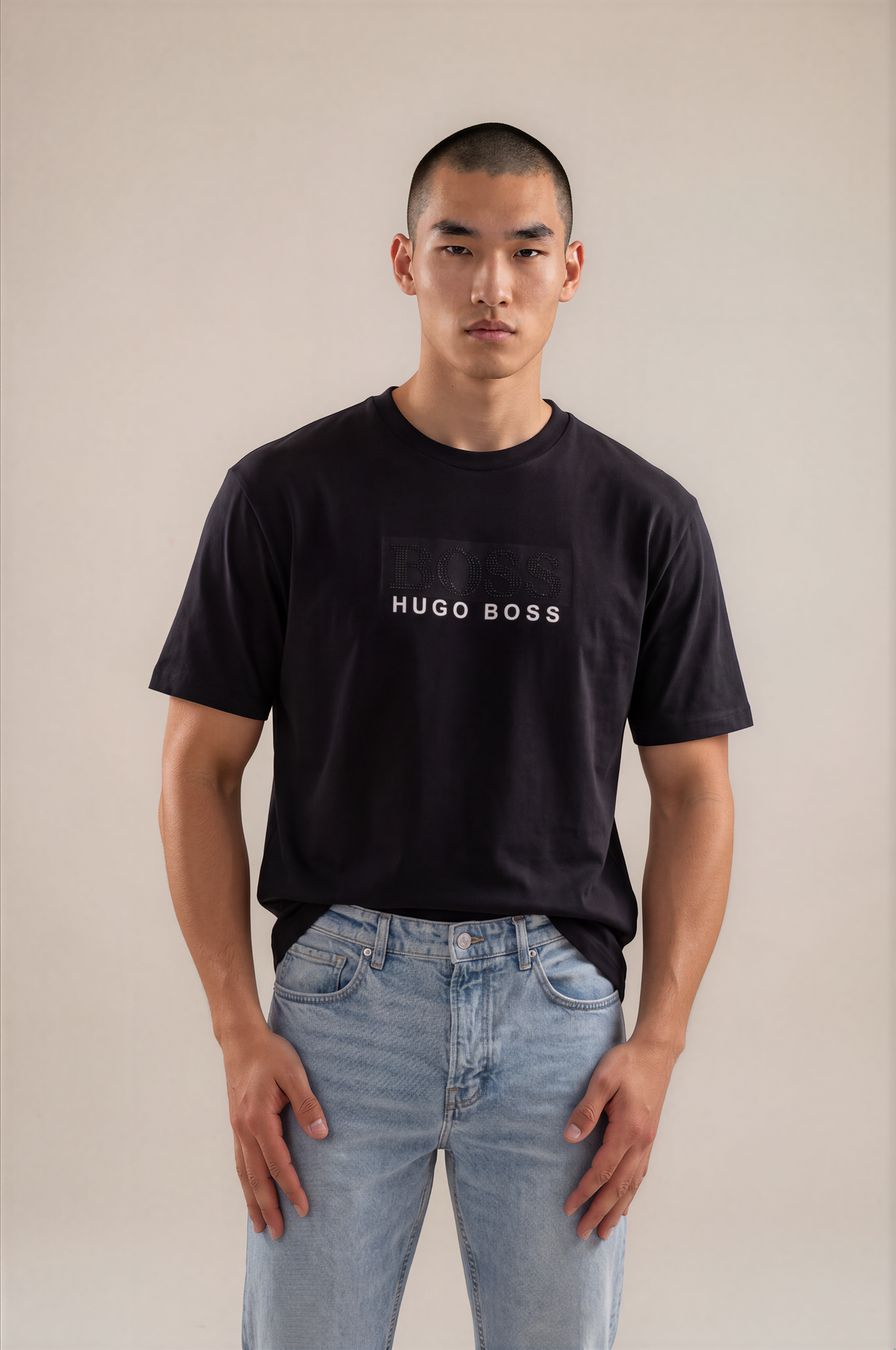 BLACK BOSS LOGO CREW-NECK T-SHIRT