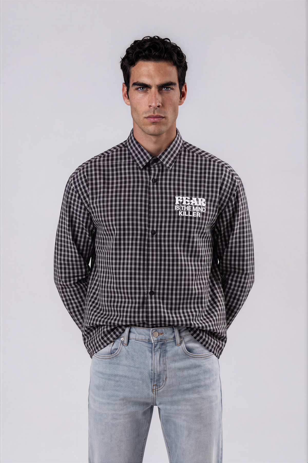 Black & white checkered graphic full-sleeve shirt