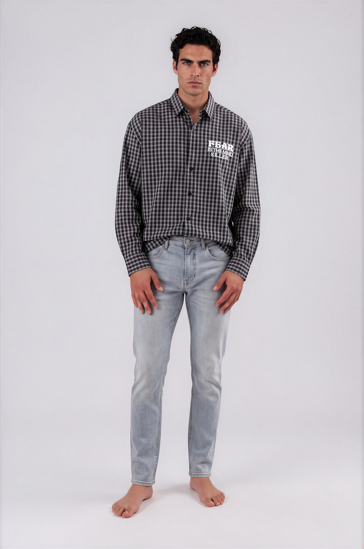 Black & white checkered graphic full-sleeve shirt