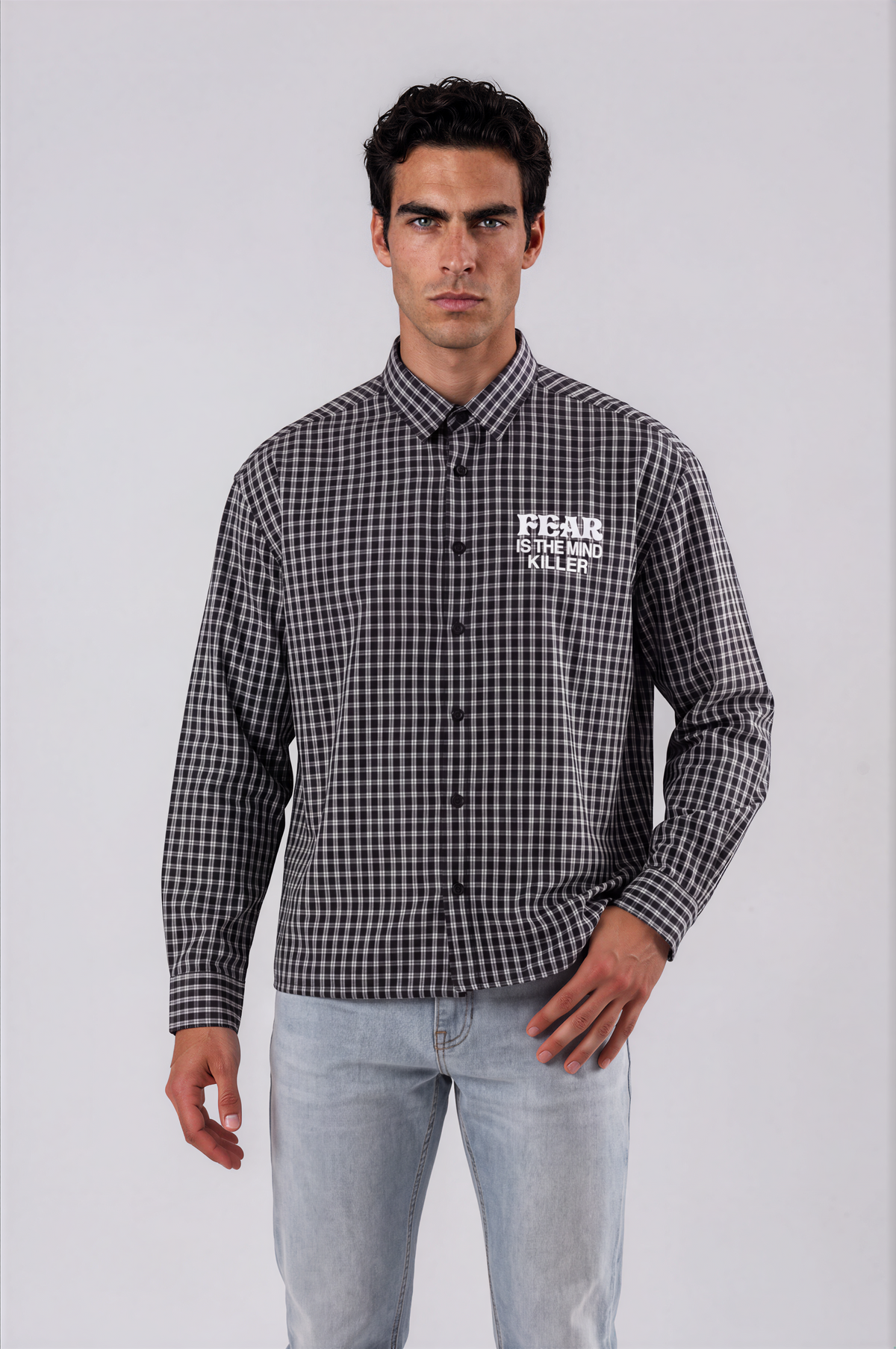 Black & white checkered graphic full-sleeve shirt