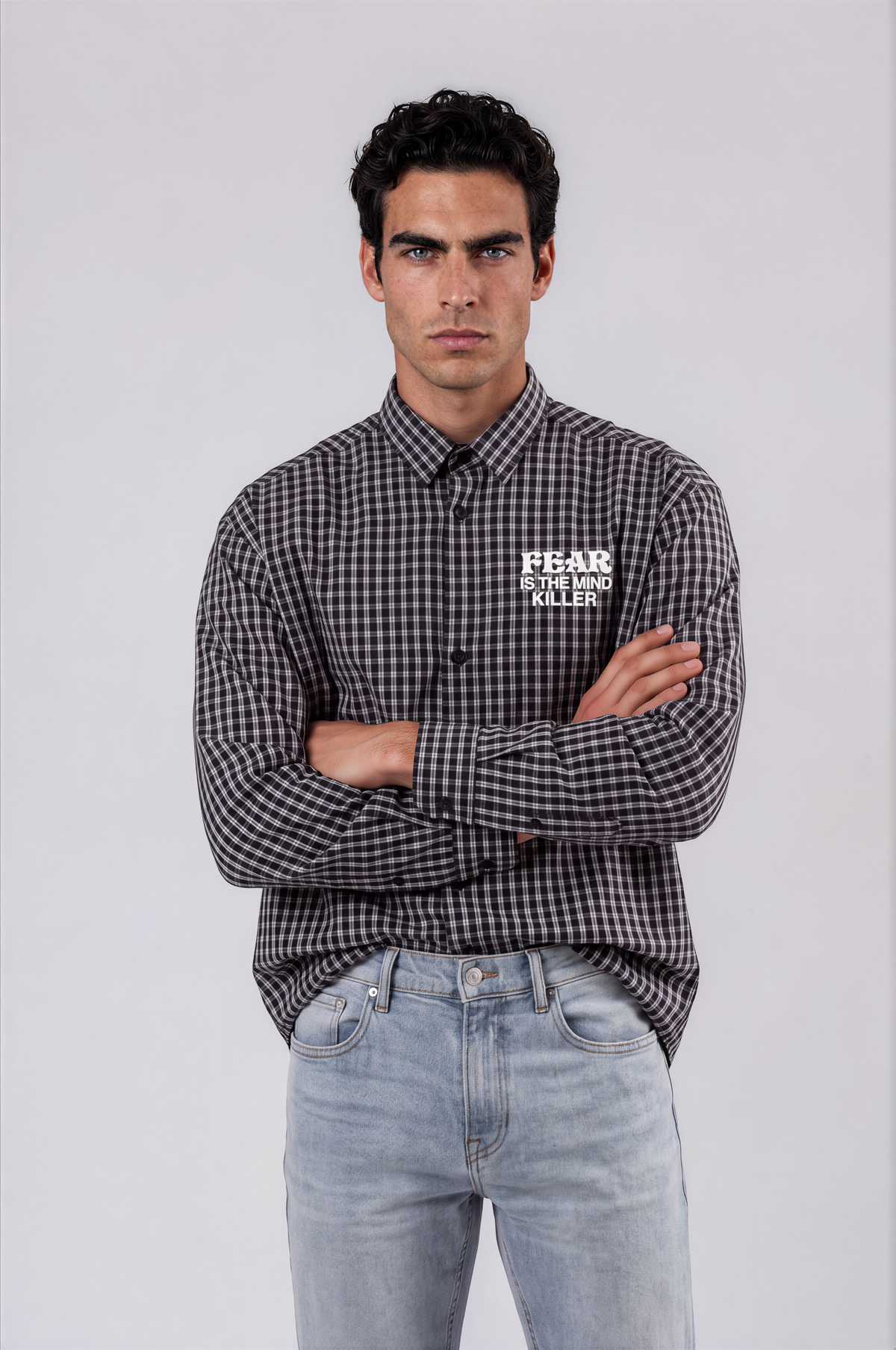 Black & white checkered graphic full-sleeve shirt