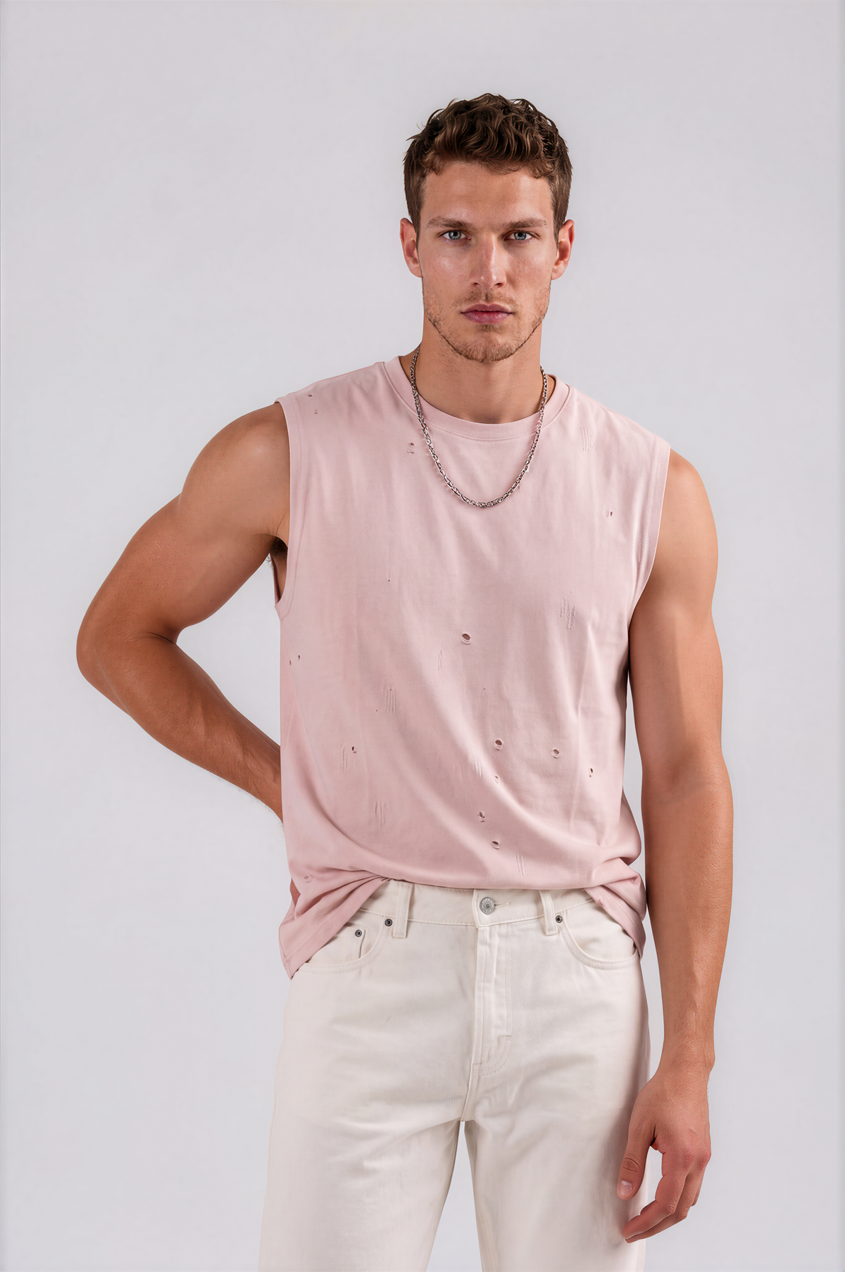 Distressed sleeveless tank top