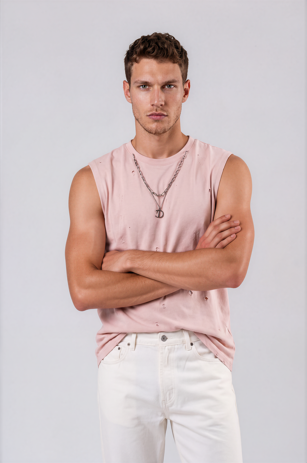 Distressed sleeveless tank top