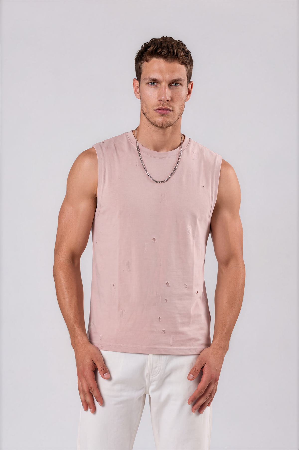 Distressed sleeveless tank top