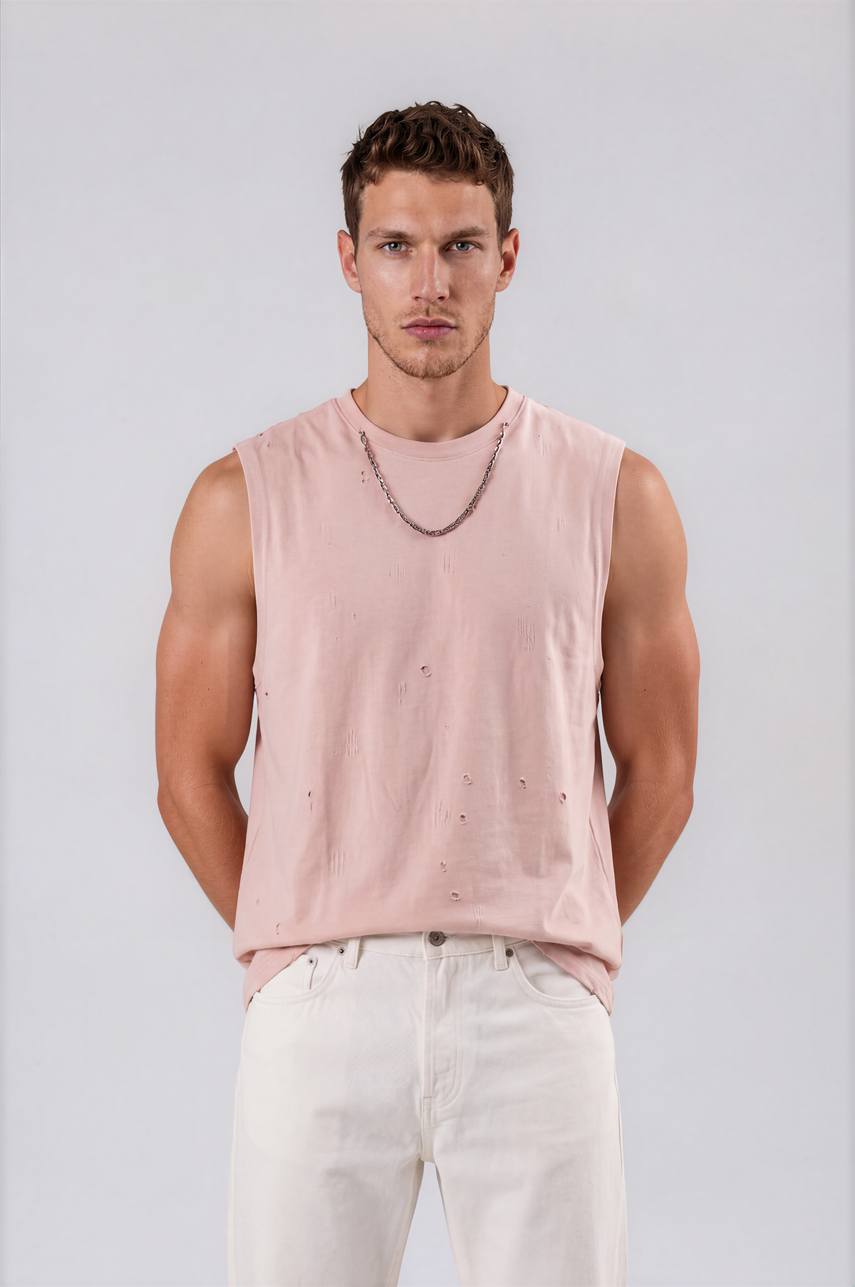 Distressed sleeveless tank top