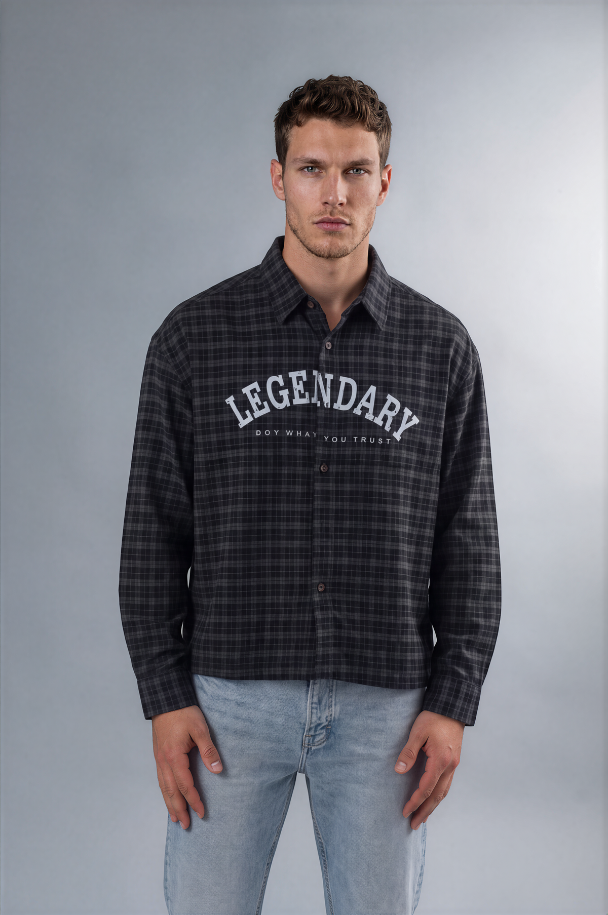 Black & Grey Checked LEGENDARY Graphic Shirt