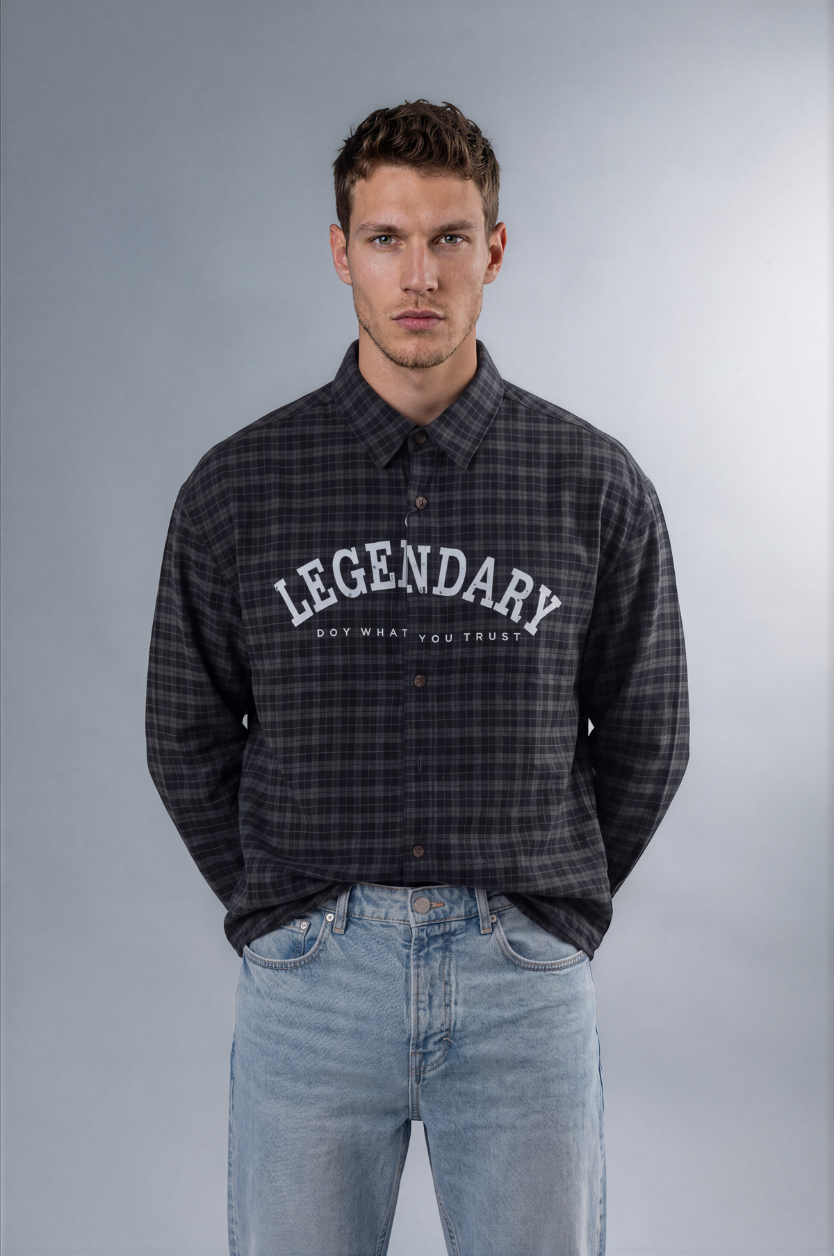 Black & Grey Checked LEGENDARY Graphic Shirt