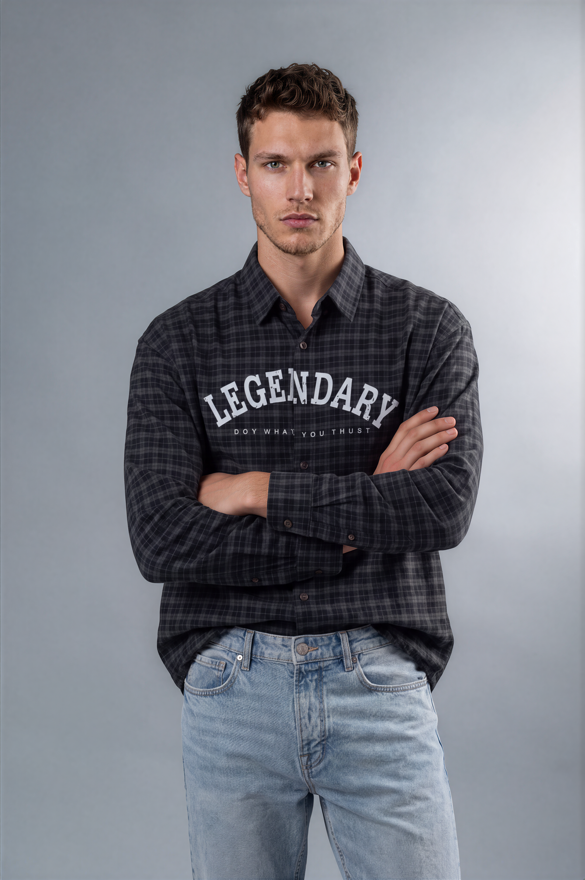 Black & Grey Checked LEGENDARY Graphic Shirt