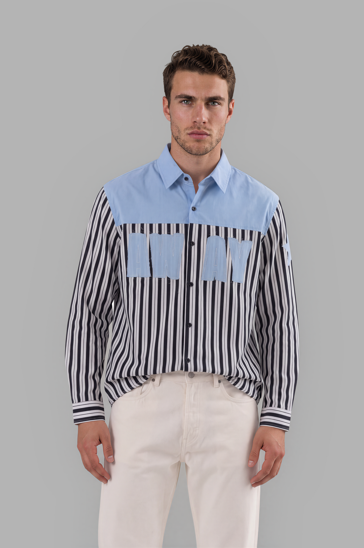 Yoke Vertical Striped Graphic Shirt