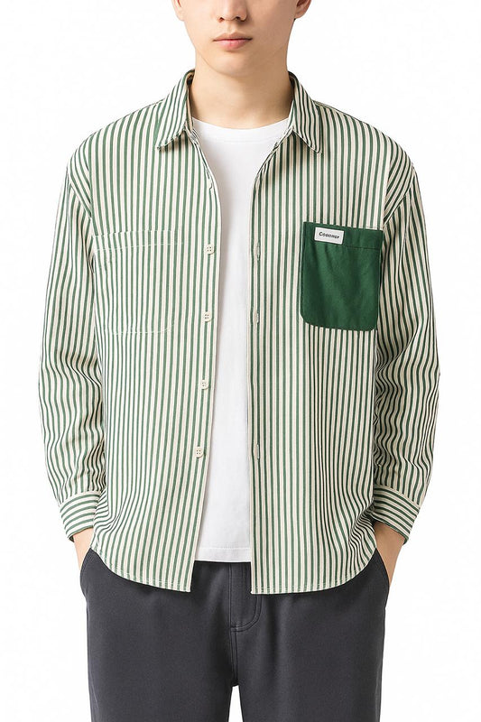Green Striped Casual Shirt